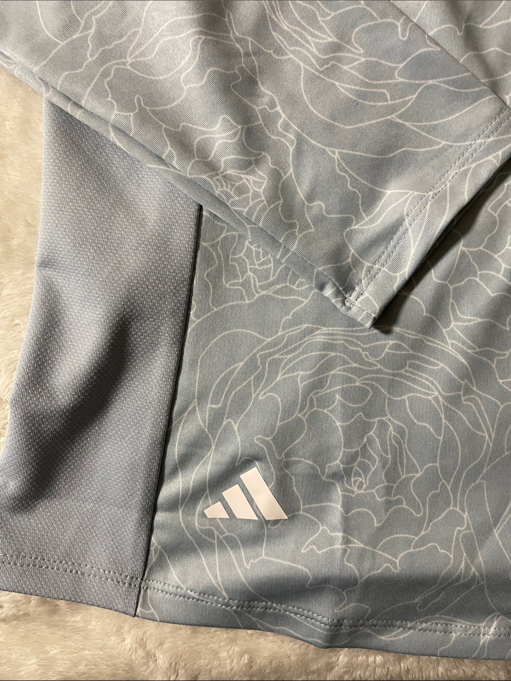 adidas Pale Blue Floral Quarter-Zip Performance Top - The Swan Lake Resort - Picture 4 of 5